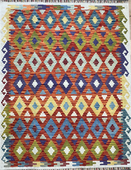 Handmade Kilim with Vibrant colours Size 197 x 155